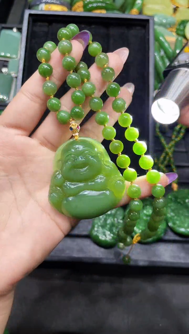 【闪购商品】和田玉套链18K金镶嵌多样性发一猫眼