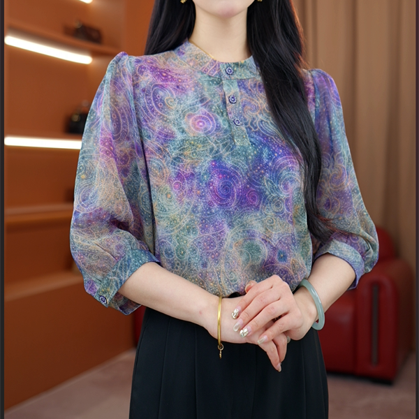 2025新款原版正品云霞焕彩气质衬衫女春夏季减龄漂亮小衫时尚上衣