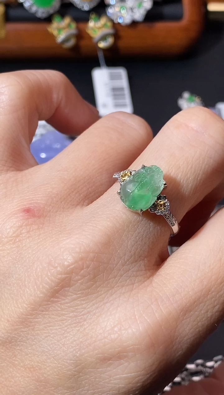 翡翠18K金镶嵌颈饰戒指