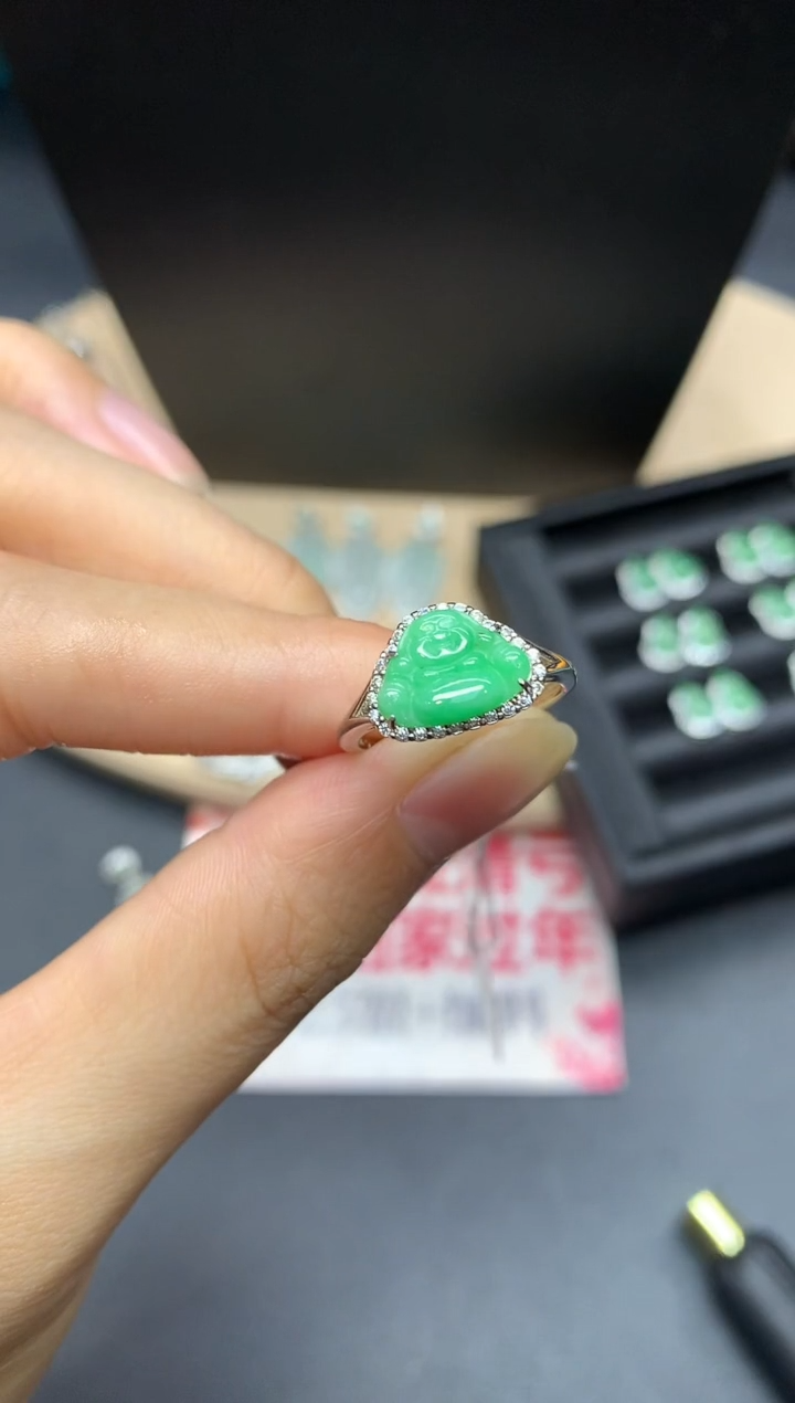【闪购商品】翡翠戒指银S925镶嵌佛公【多样性发其一】