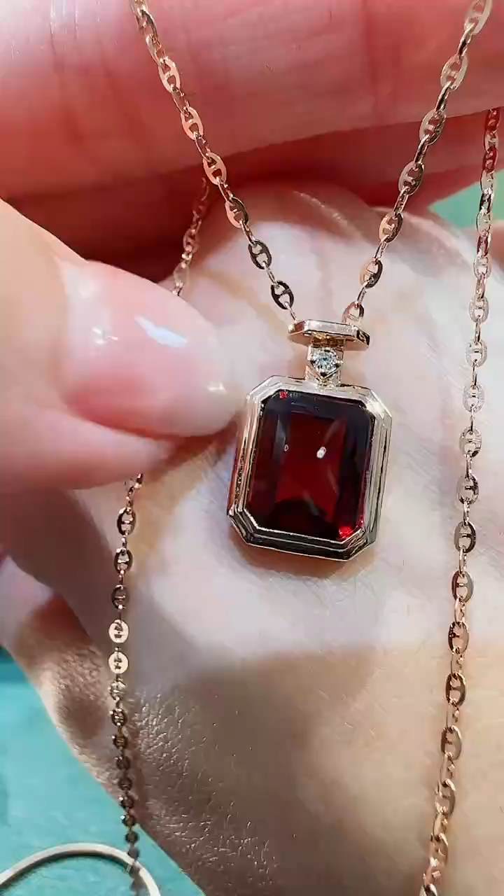 【闪购商品】定制石榴石吊坠不含链18K金镶嵌18K金香水吊坠