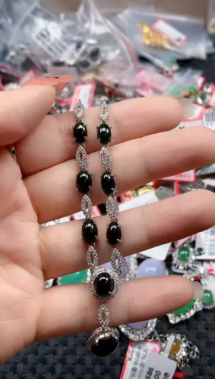 银S925镶嵌戒指翡翠天然A货缅甸翡翠