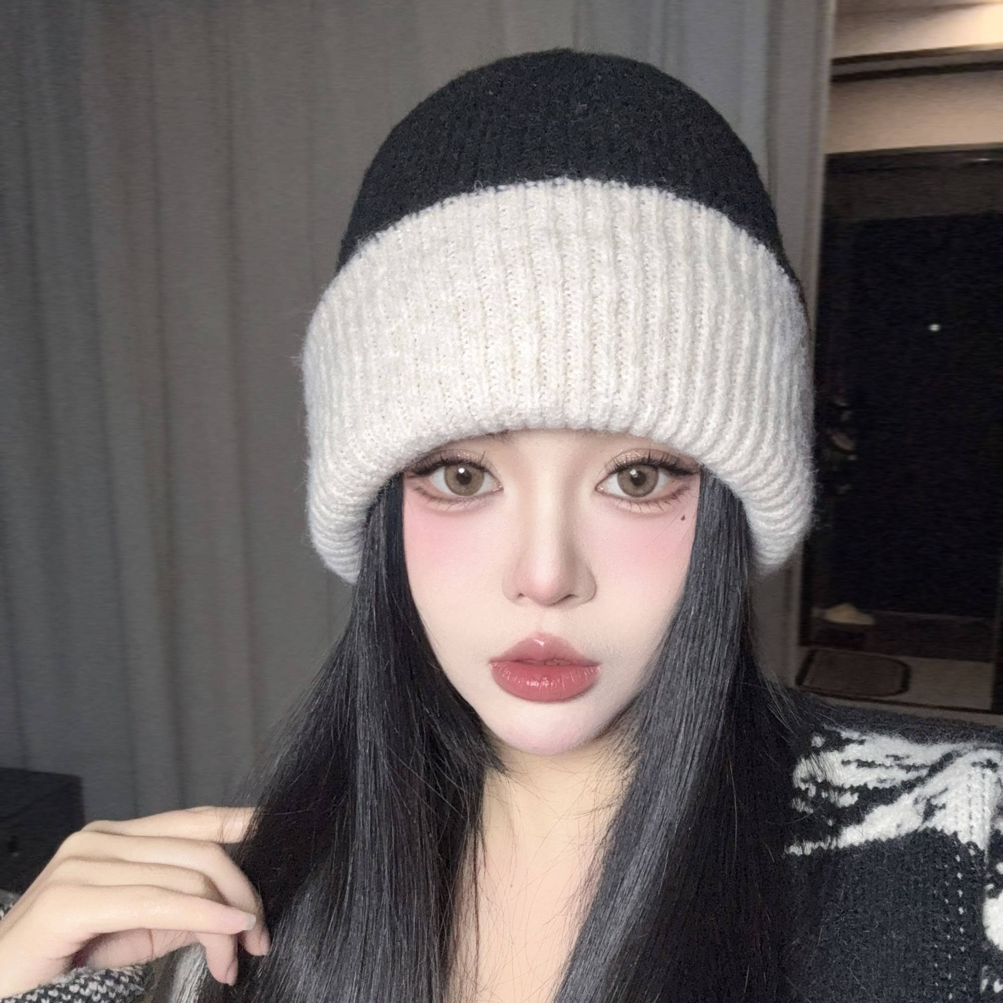 包头帽毛线帽圆顶秋冬帽子时尚冷帽冬天百搭保暖帽子日系秋冬季女