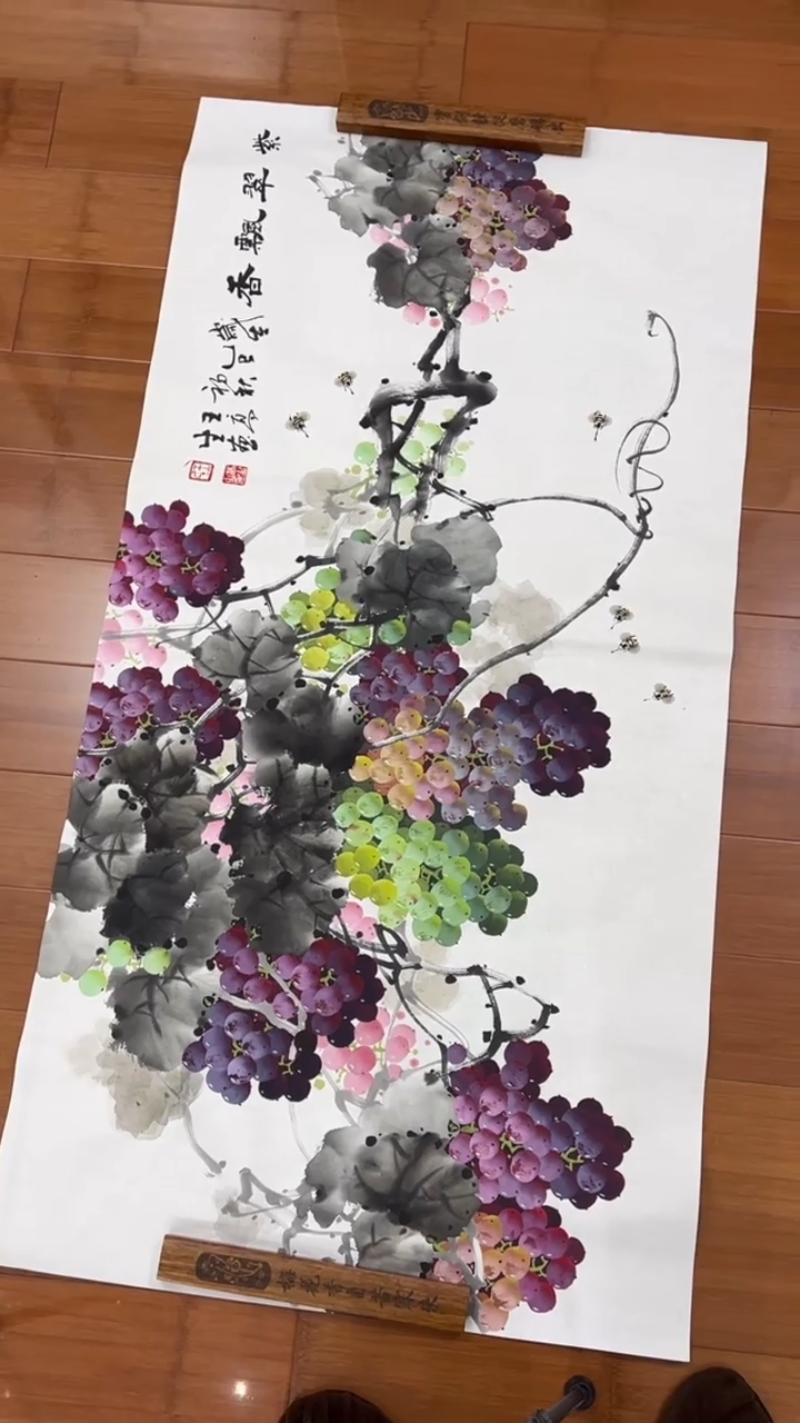 国画【福利，纯手工手绘】王高生葡萄横幅138*68厘米