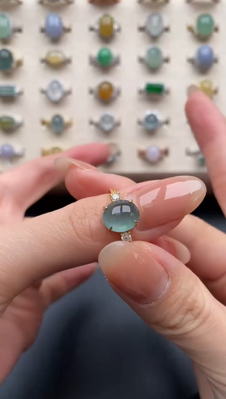 银S925镶嵌戒指翡翠一物一证一礼盒