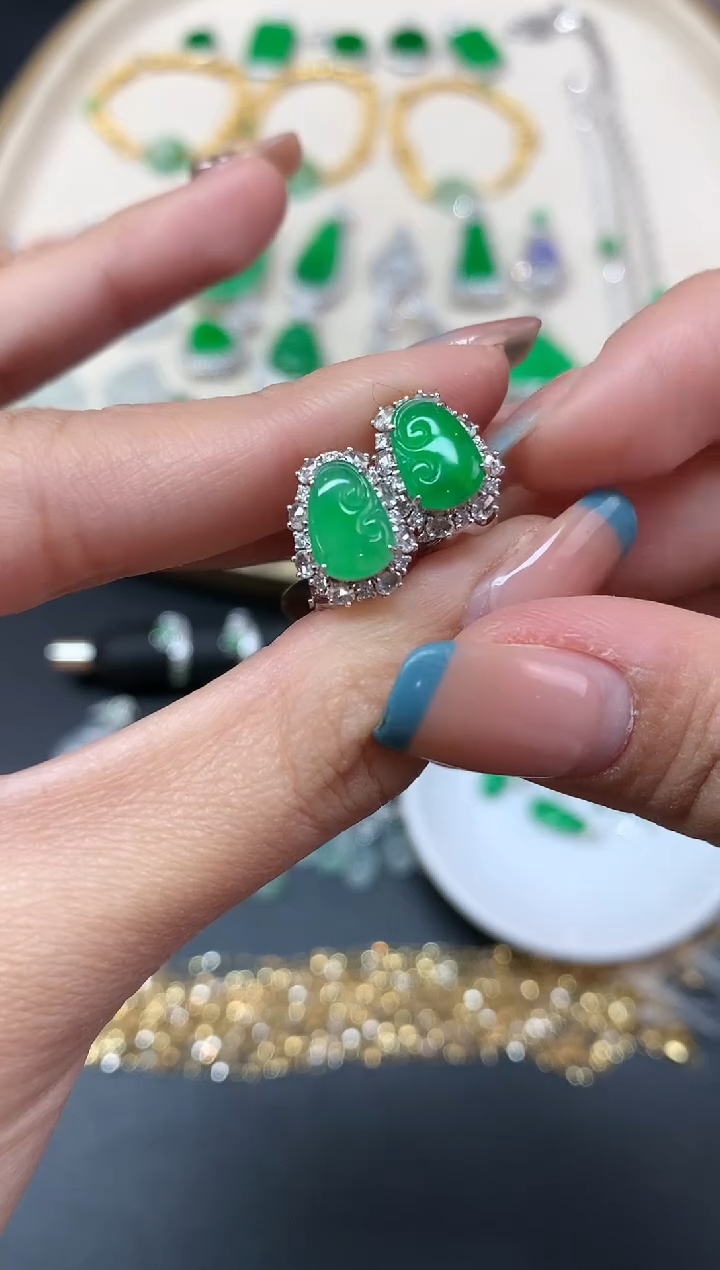 【闪购商品】翡翠耳饰18K金镶嵌耳饰A529|+9800