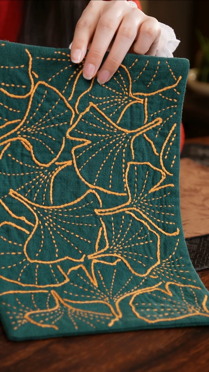 【闪购商品】织绣银杏叶小茶席长绿色