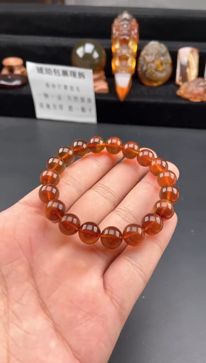 【闪购商品】琥珀手链未镶嵌金棕红手串