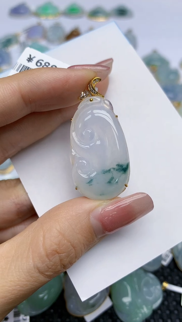 【闪购商品】翡翠18K金镶嵌挂件天然翡翠A货