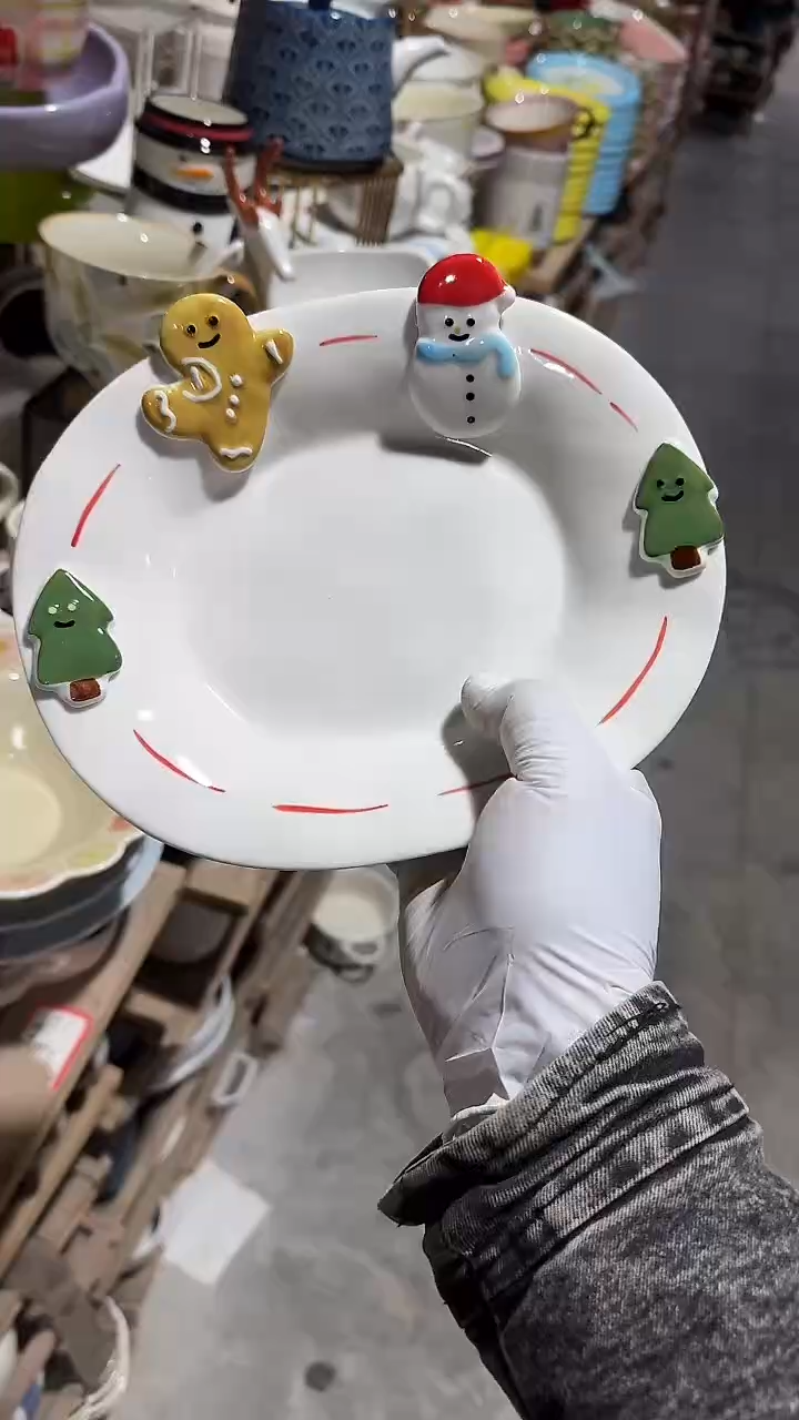 陶瓷雪人9英寸椭圆深盘微瑕 凑满20元包邮