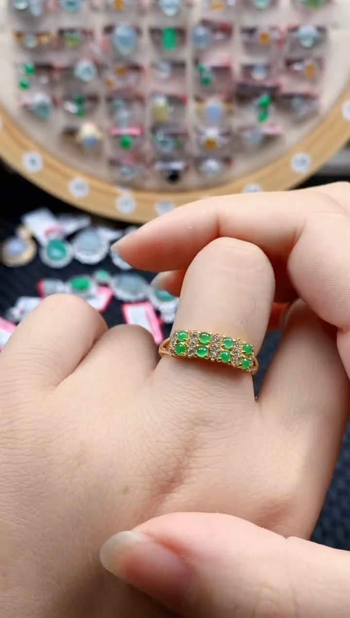 银S925镶嵌戒指翡翠天然A货缅甸翡翠