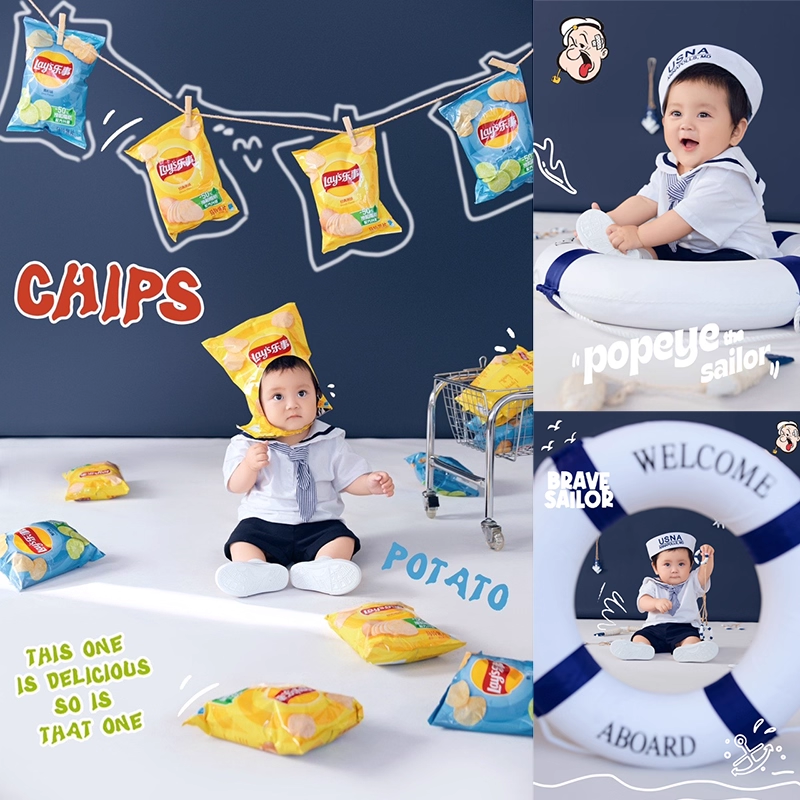 新款周岁宝宝儿童摄影道具服装水手主题一周岁影楼拍照写真衣服