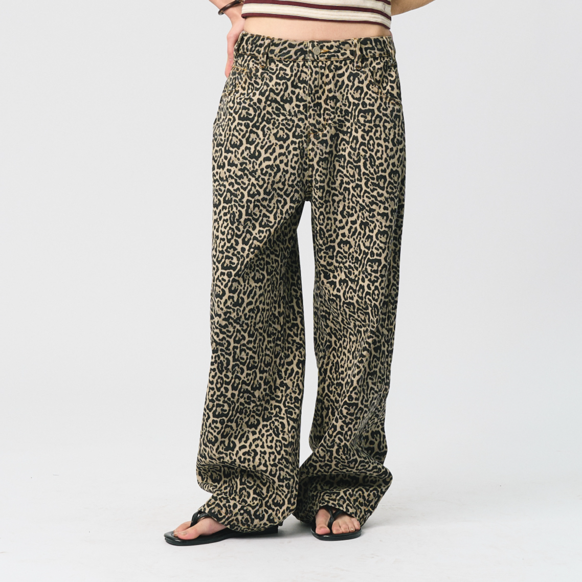 AMM45【A MODO MIO45】女士豹纹休闲长裤美式复古宽松街头辣妹裤