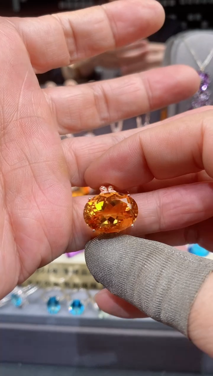 【闪购商品】黄晶戒子银S925镶嵌黄晶戒子