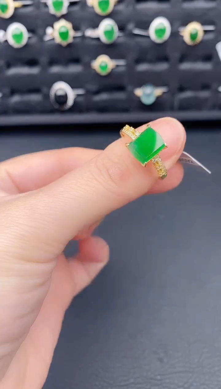 银S925镶嵌戒指翡翠天然a货翡翠178
