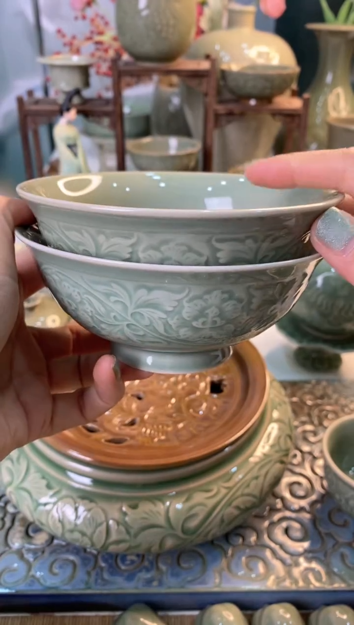 【闪购商品】有色差矿点 5英寸牡丹碗 两个XG001