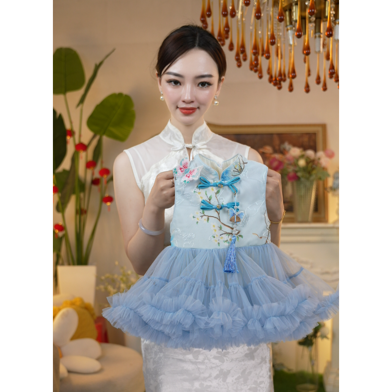 ALONG 女童新中式旗袍突突裙透气清凉感连体裙夏季新款GZQ25227