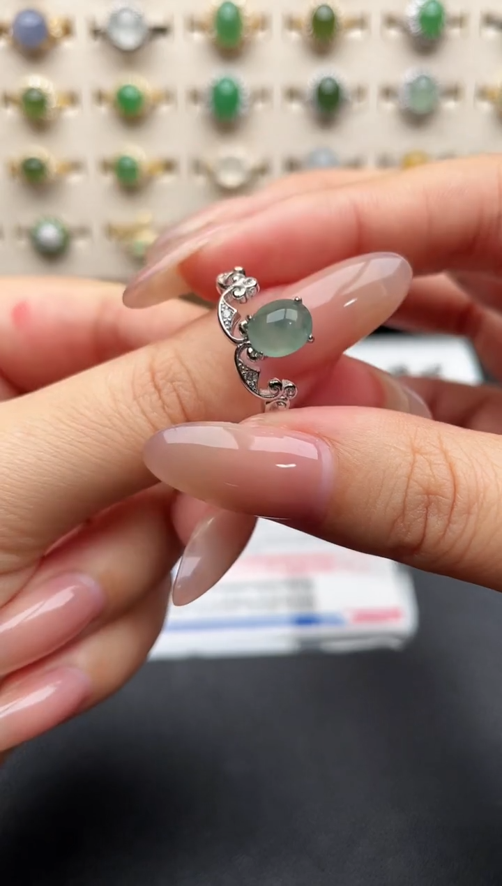 银S925镶嵌戒指翡翠一物一证一礼盒