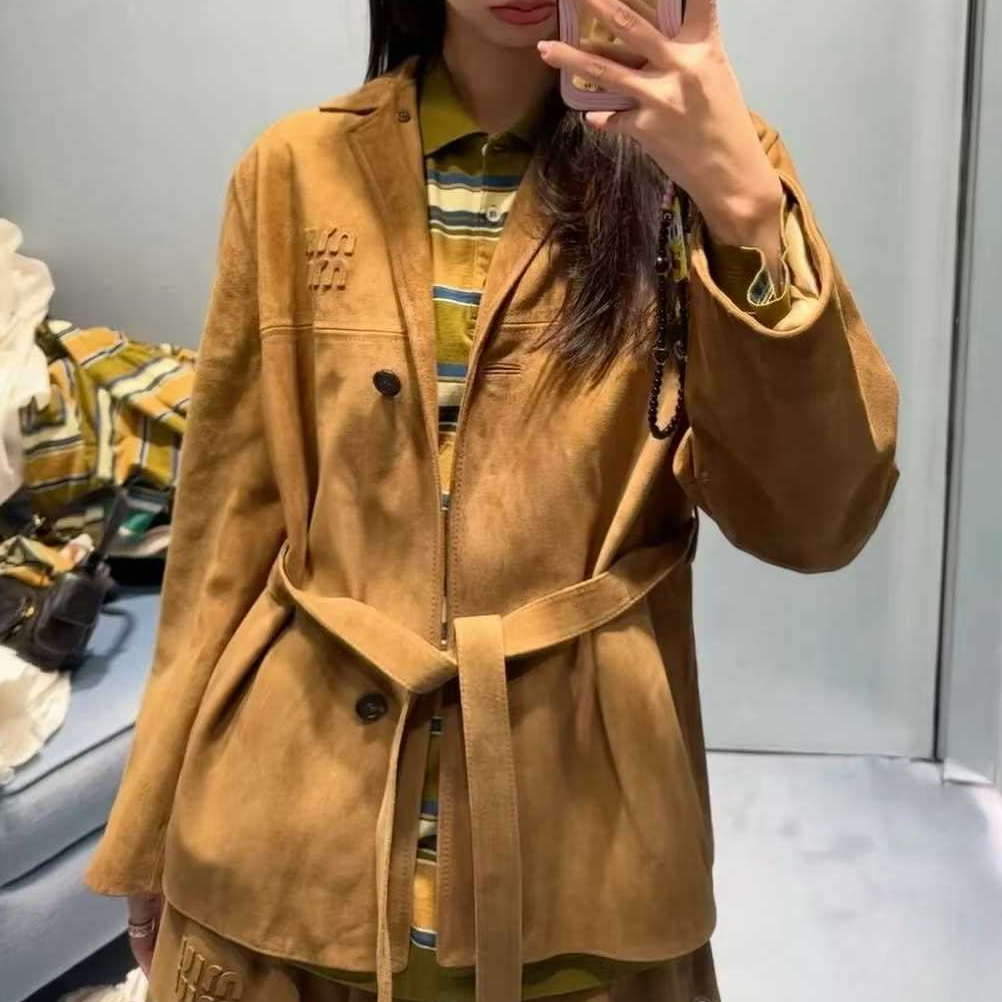 99新 MIU MIU/缪缪 40码字母logo美拉德复古翻领长袖外套