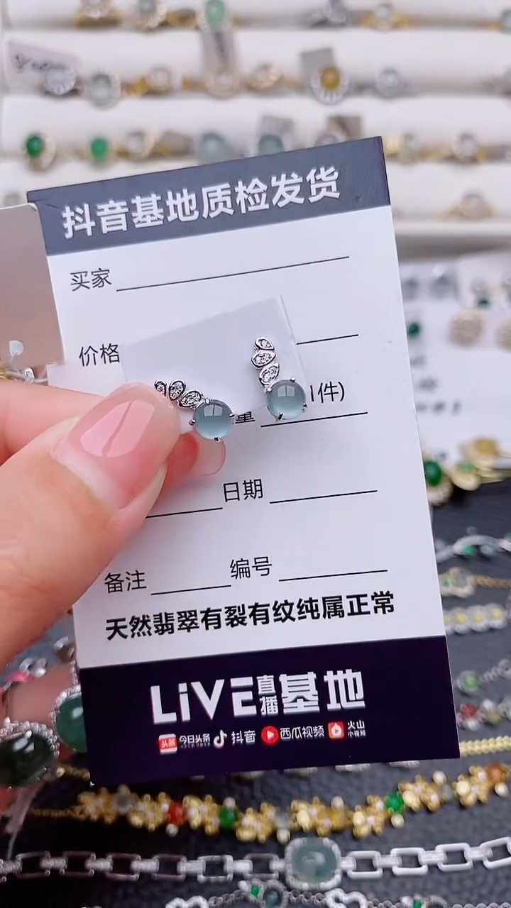 银S925镶嵌翡翠耳饰..............