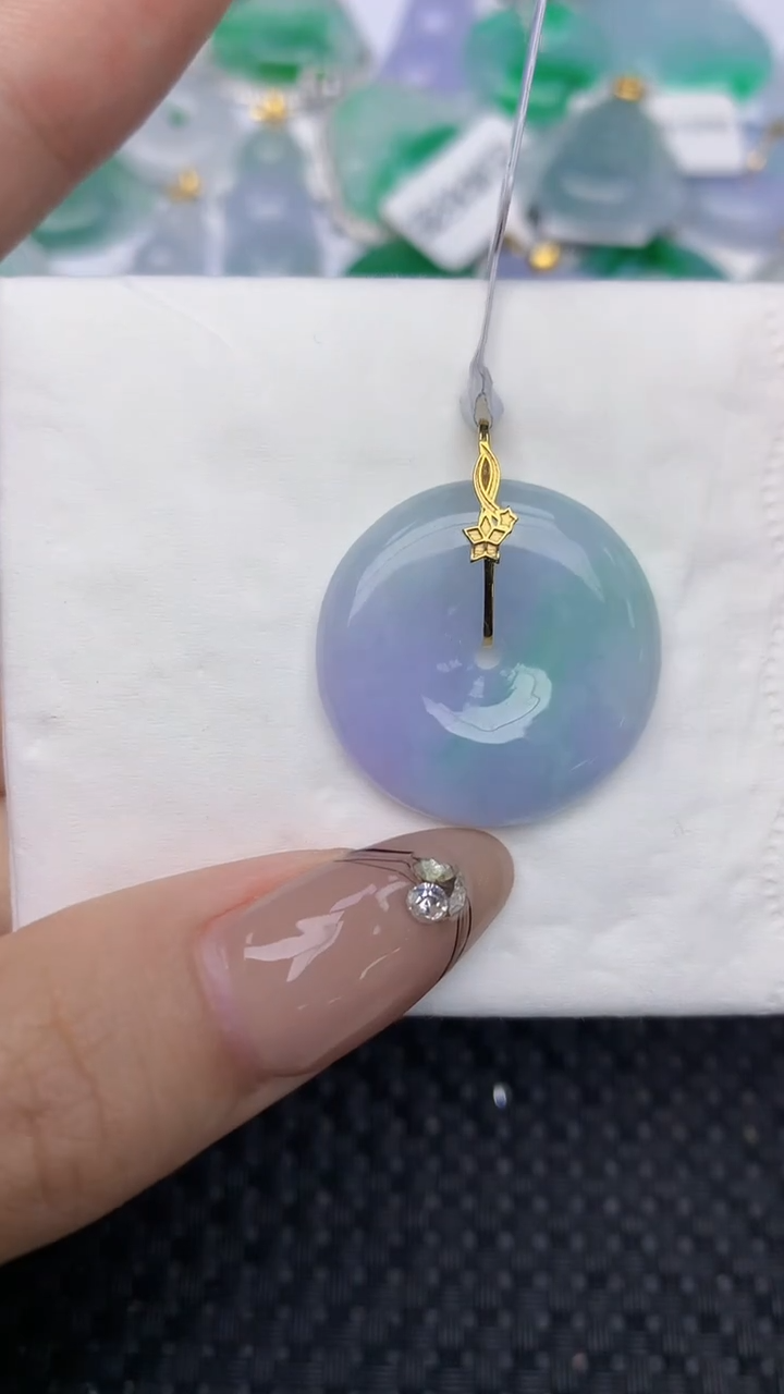 颈饰18K金镶嵌翡翠天然缅甸翡翠a货百元以上9元证书费自理