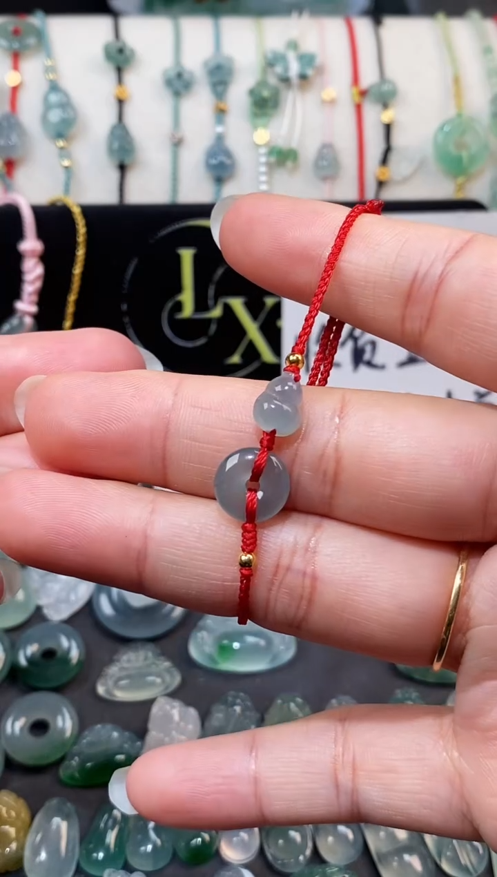 翡翠散珠银S925镶嵌平安扣葫芦手绳  手围15