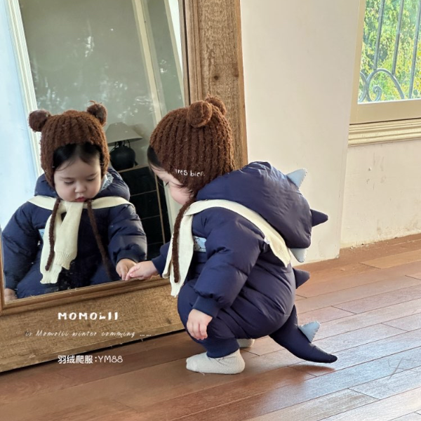 女宝宝新款加厚白鸭绒连体衣大恐龙羽绒服哈衣2588