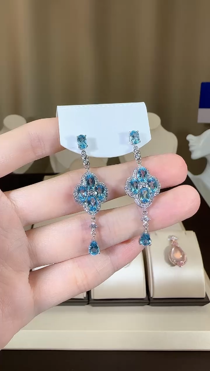 【闪购商品】托帕石耳饰银S925镶嵌耳坠4*6mm