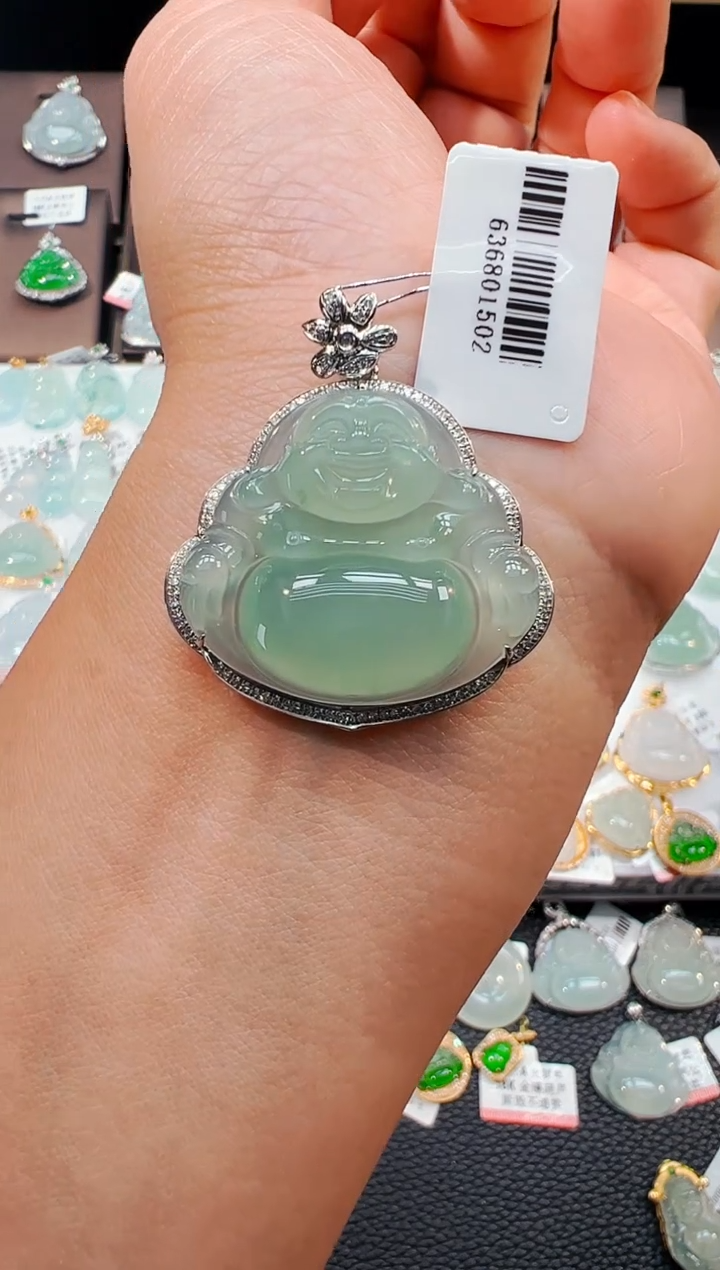吊坠(不含链)18K金镶嵌翡翠佛公吊坠1502