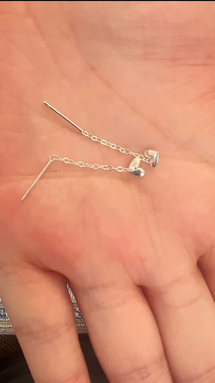 无足银纯手工足银小爱心耳线