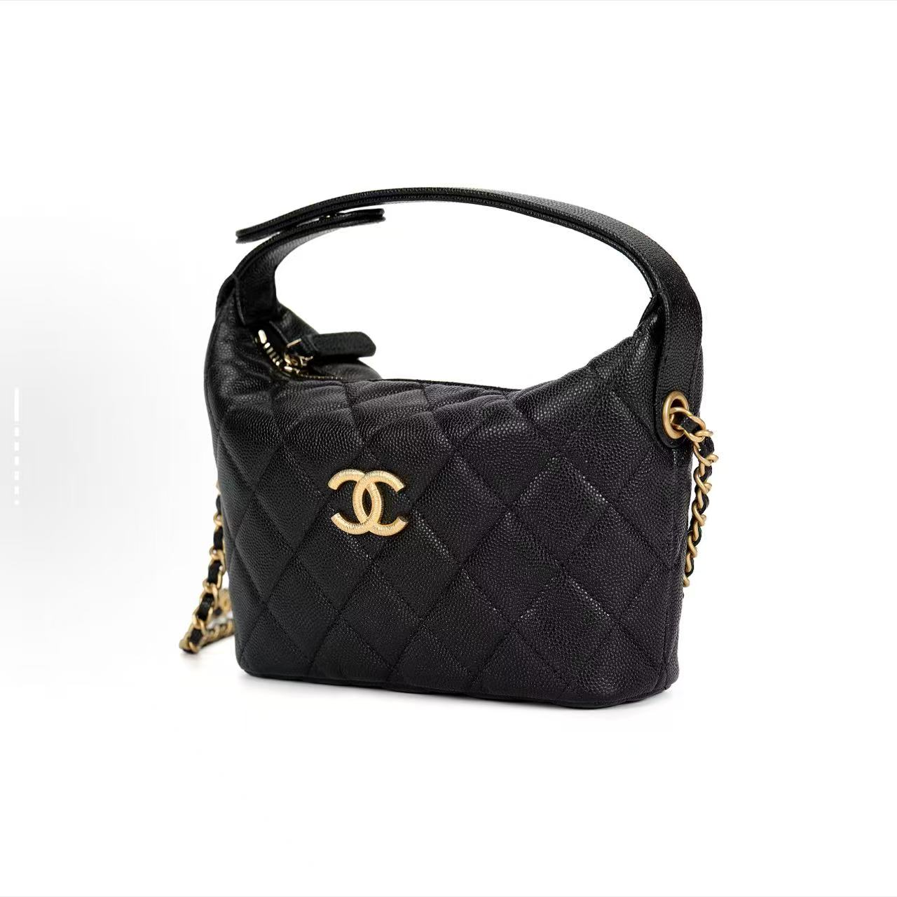 全新未使用 Chanel/香奈儿 25P 金丝大logo 饭盒包手提斜挎包