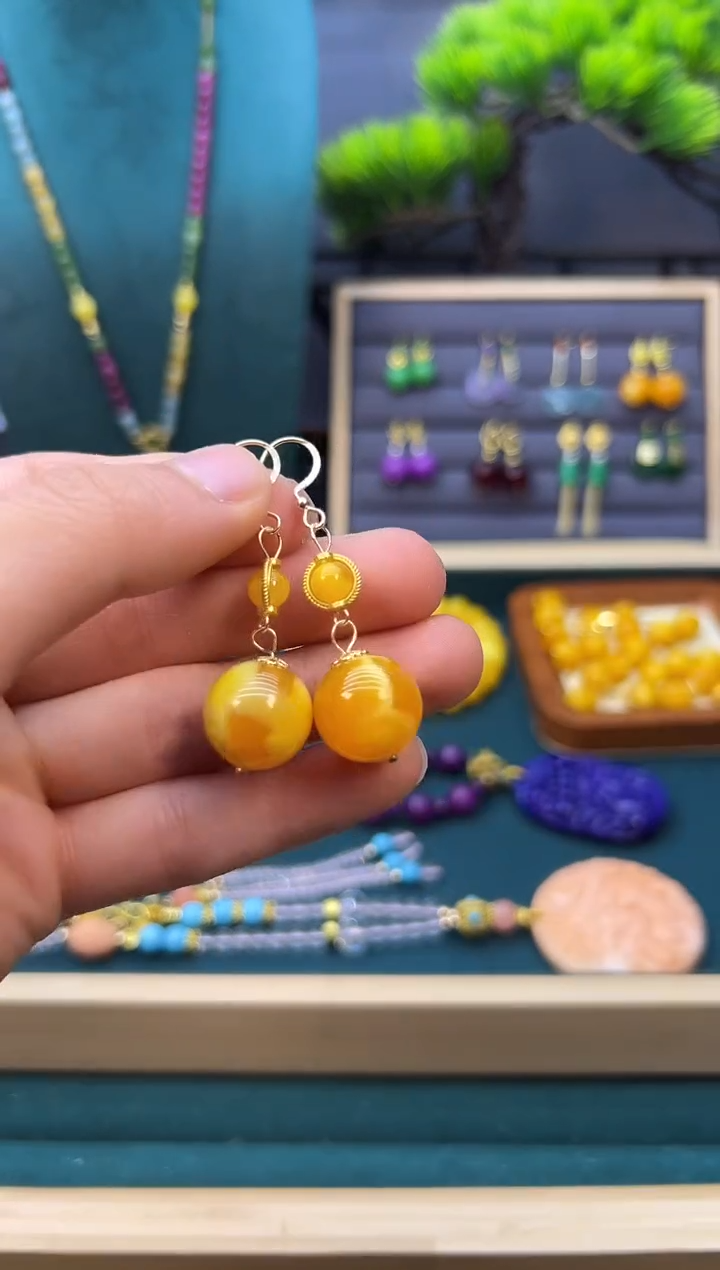 【闪购商品】蜜蜡耳饰14K金镶嵌E208        