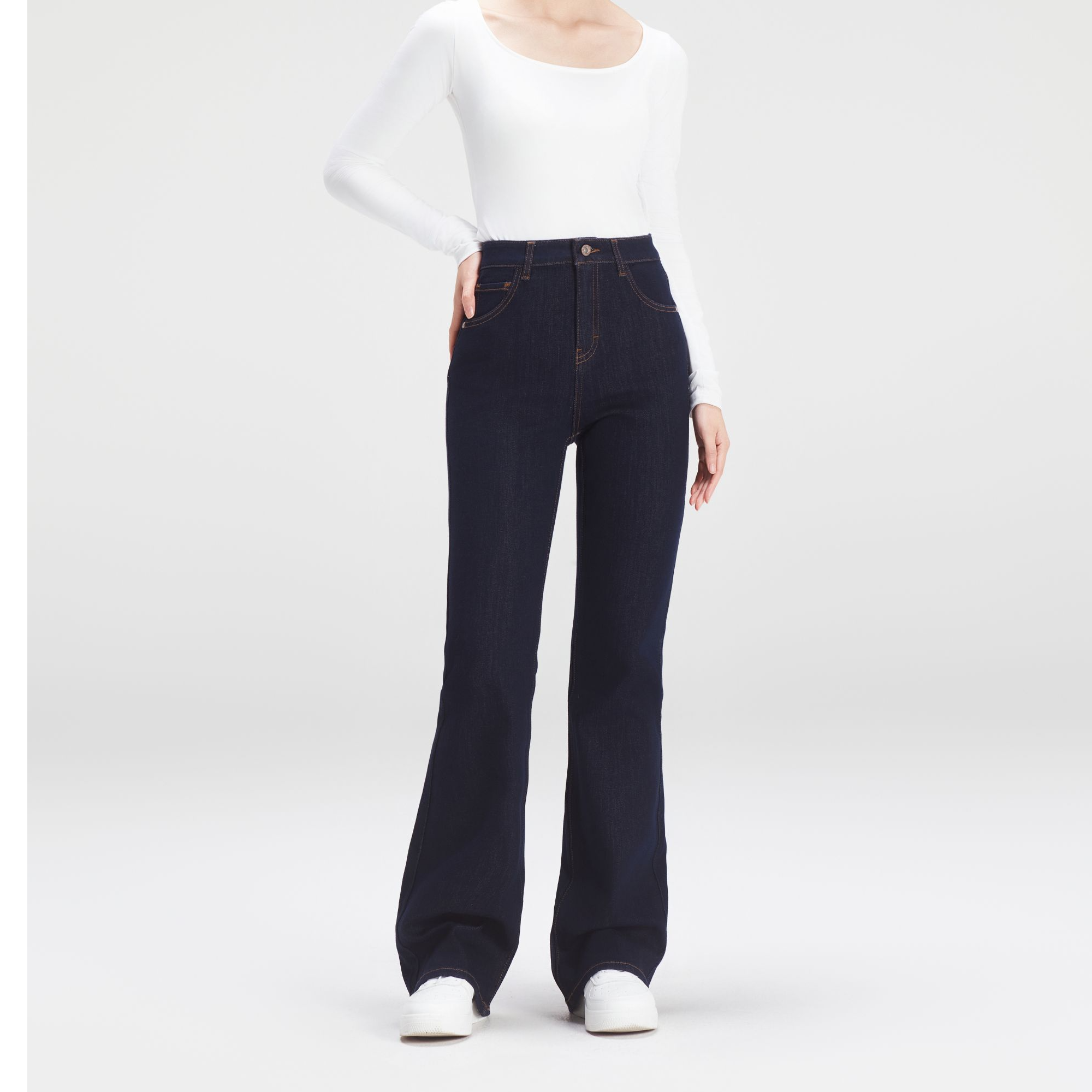 2025春夏女士四面弹不易褪色显瘦高腰弹力时尚喇叭裤98007