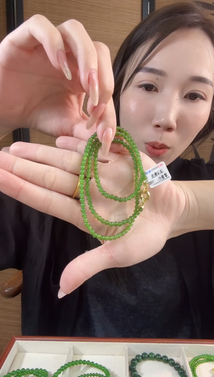 和田玉（碧玉）未镶嵌颈饰4高货果阳毛衣链