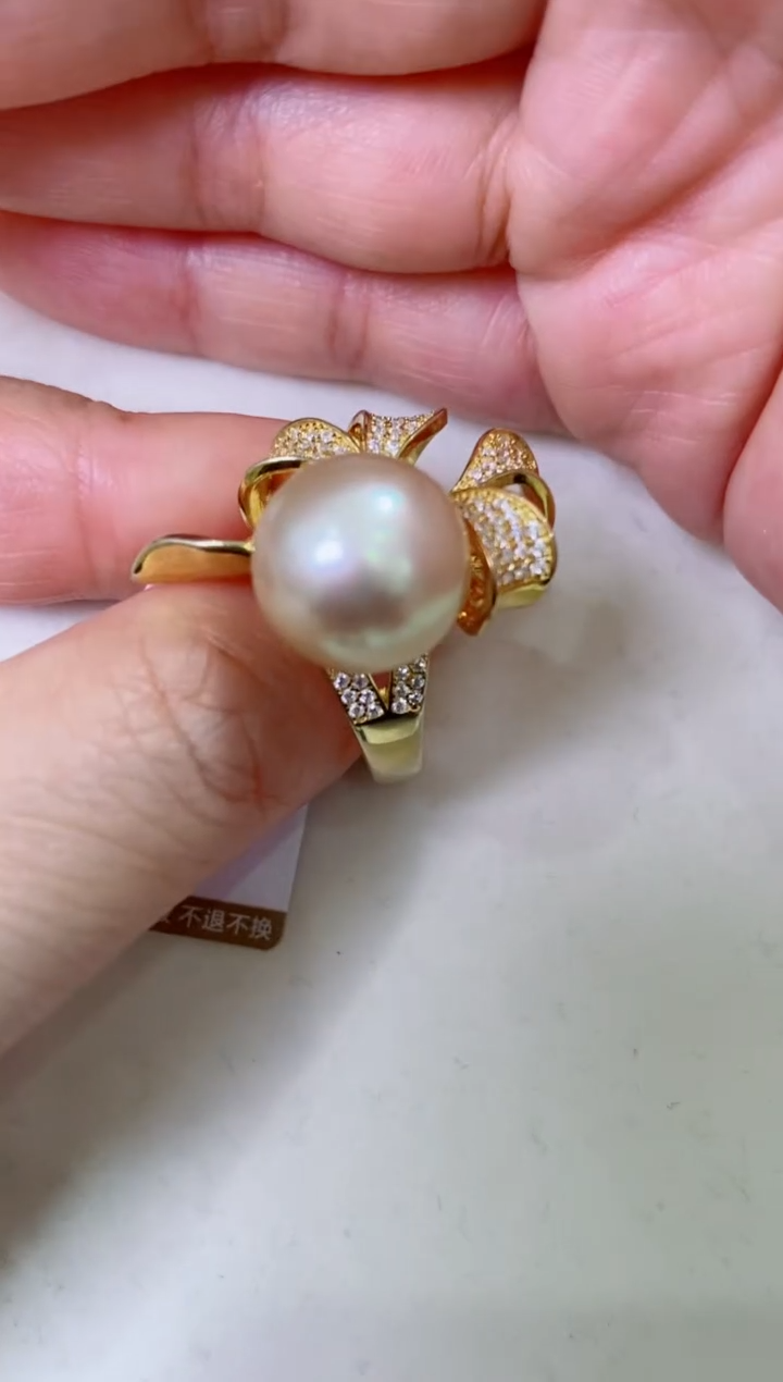 银S925镶嵌LL海水珍珠珍珠戒指@@p0929