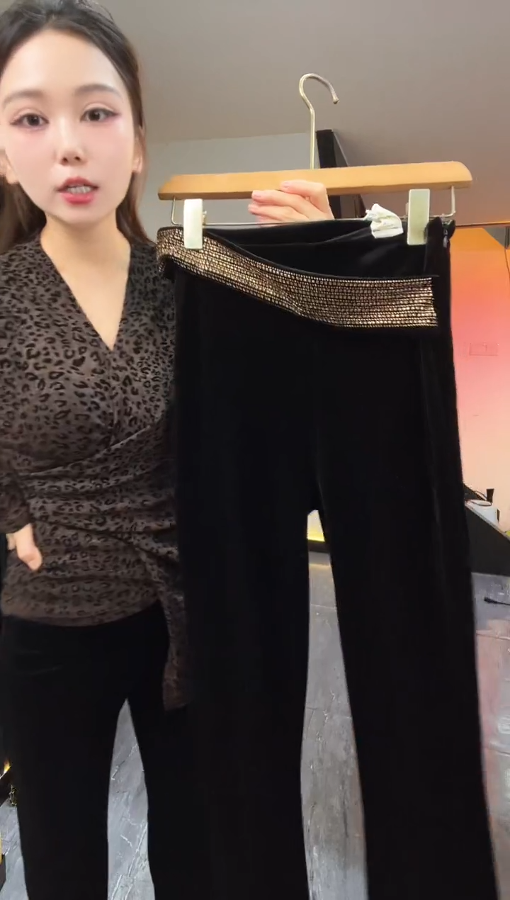 自**子清仓钻裤子金色XL