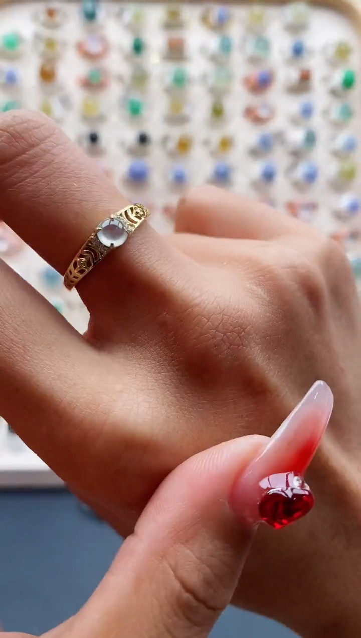 【闪购商品】翡翠戒指银S925镶嵌缅甸天然A货翡翠111 9+8