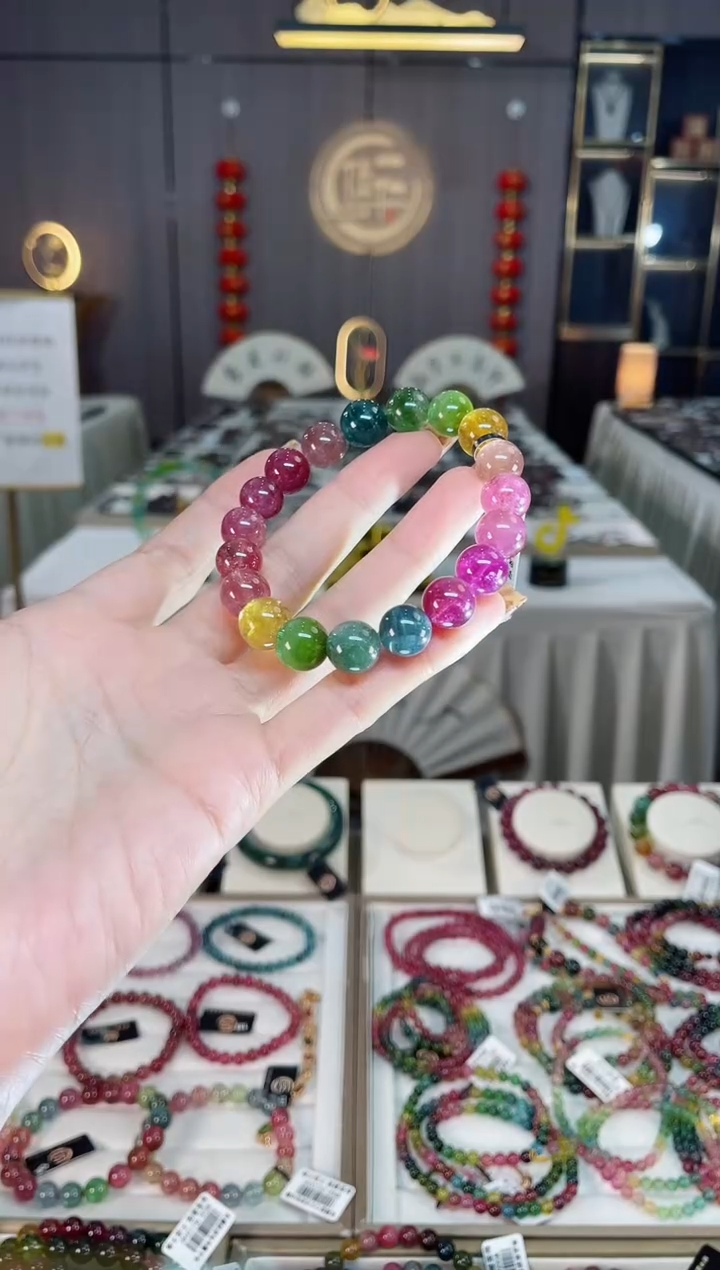 未镶嵌老矿碧玺色标彩虹单圈手串10mm+碧玺dan多样性发货一条