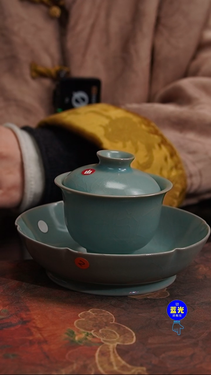 摆件瓷紫*纯手工清凉寺原矿釉玲珑盖碗455