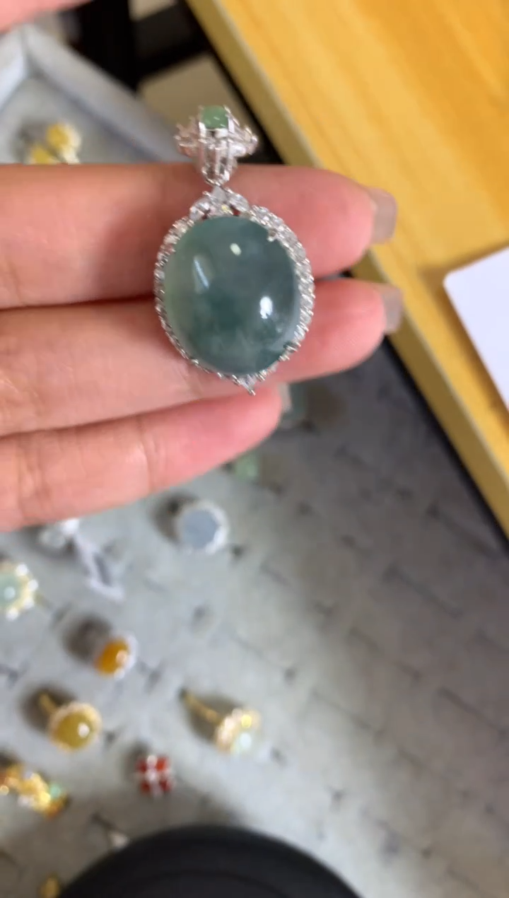 银S925镶嵌戒指翡翠吊坠