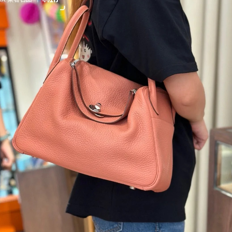 95新 Hermes/爱马仕 【小花Han】玫瑰茶 EC皮 框R 银扣Lindy 30包