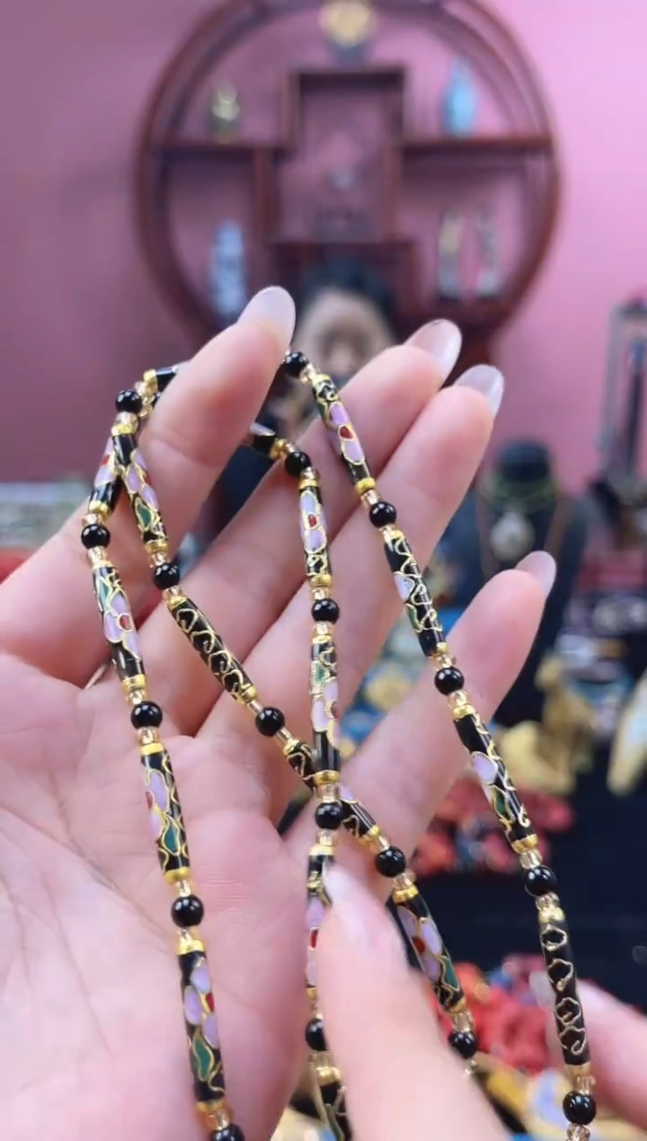 非遗 景泰蓝竹节项链 黑色