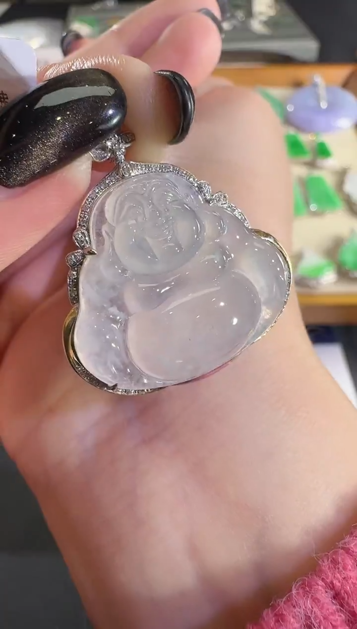 吊坠(不含链)18K金镶嵌翡翠【源头工厂】钻石镶嵌