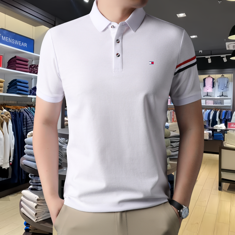 正品Tommy汤米男士Polo衫短袖夏季时尚潮流色织带百搭休闲翻领t恤