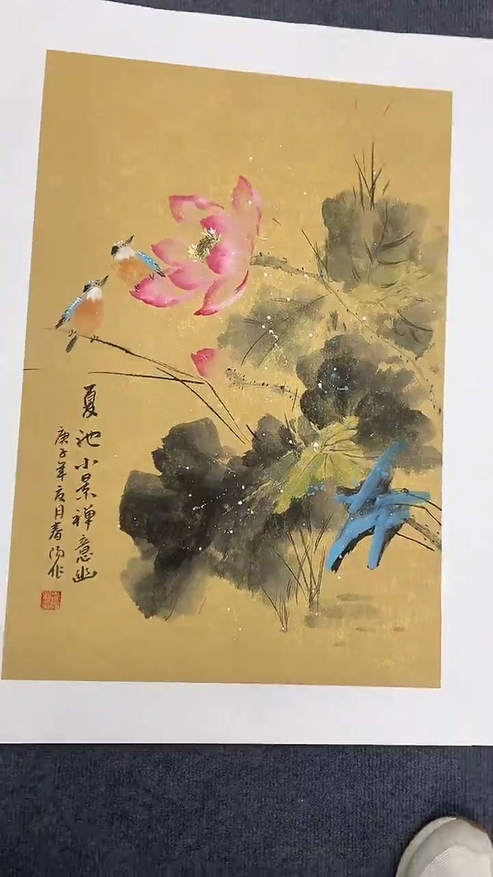 竖款精品开三花鸟