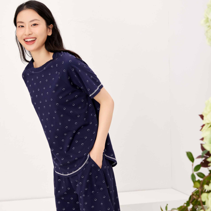 flossy弗劳思女士夏季牛奶绵短袖短裤家居服套装BN113