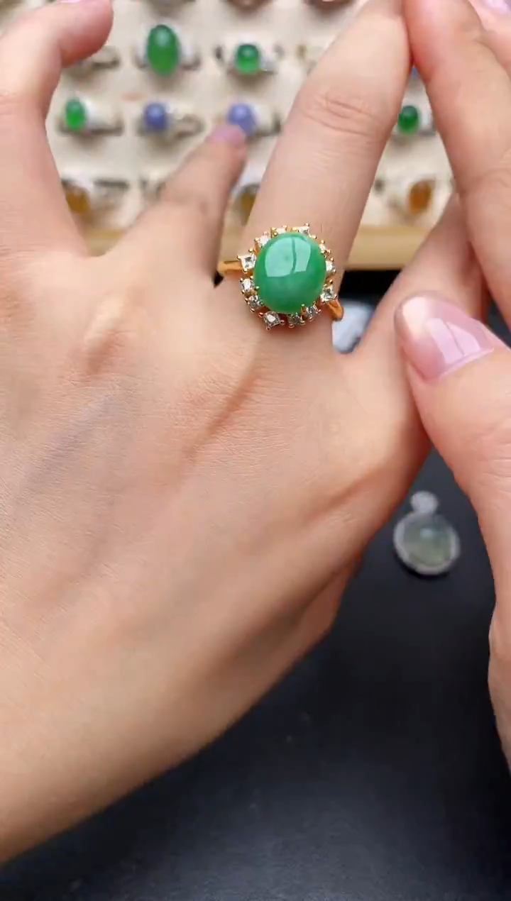 翡翠戒指银S925镶嵌一物一证一礼盒