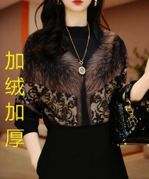 浮雕花-新款高级感洋气时尚百搭显瘦圆领加厚上衣（加绒加厚款）