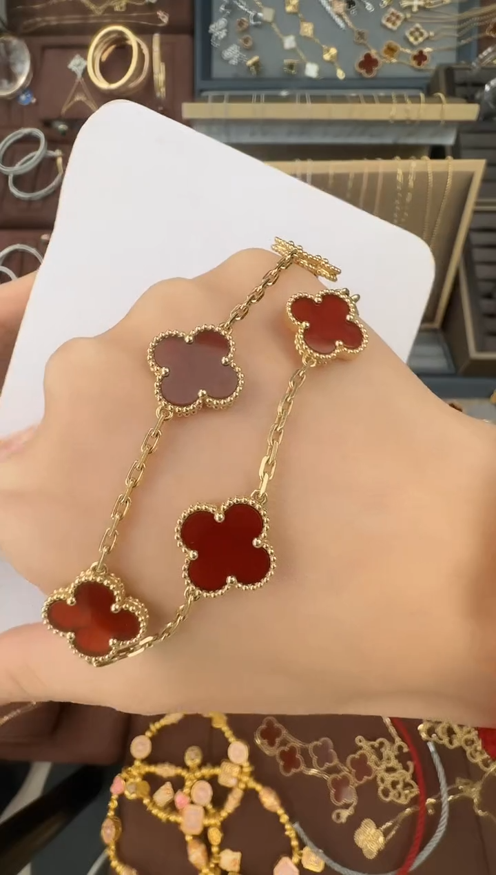 【闪购商品】玛瑙/玉髓红五花手链18K金镶嵌【高定版】11克多