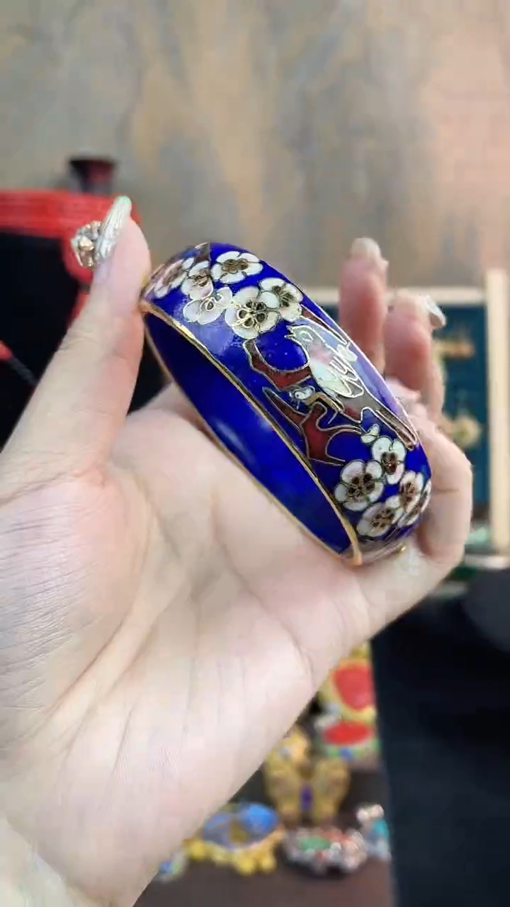 非遗手工景泰蓝开口银蓝镯子宝蓝